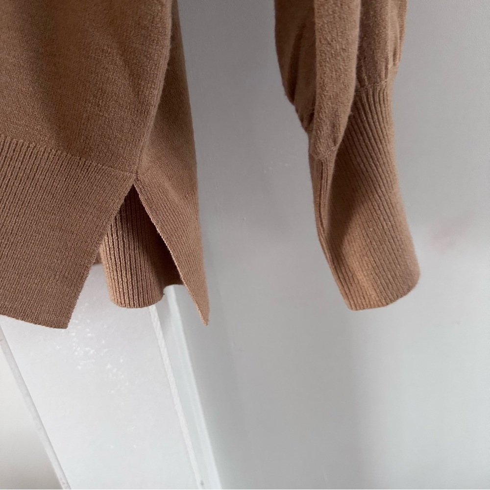 FRENCH CONNECTION Camel Crew Neck Sweater Balloon Sleeves & slits at hem small - Picture 5 of 8